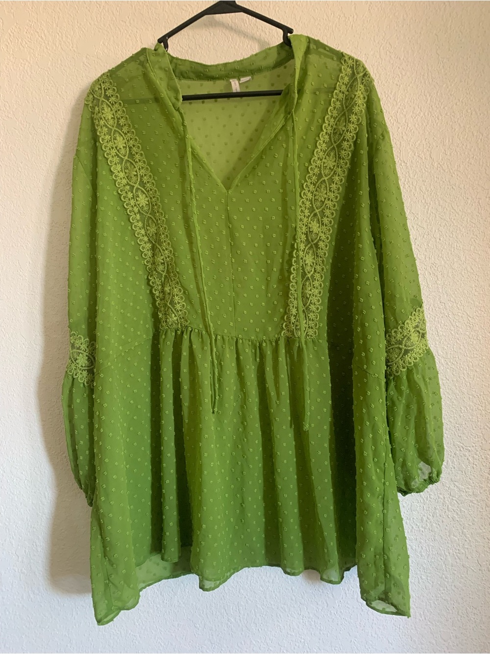 Cato Lime Green Lace-Trim Peasant Tunic